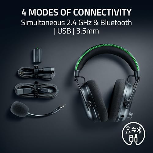 Razer BlackShark V3 Pro Wireless ANC Xbox Gaming Headset, Black | Full Band Mic, 50mm Drivers, 2.4 GHz, Bluetooth, USB, 3.5mm, Works with PC, Mac, PS5, Nintendo Switch, 70 Hr Battery - color: Black, style: Xbox