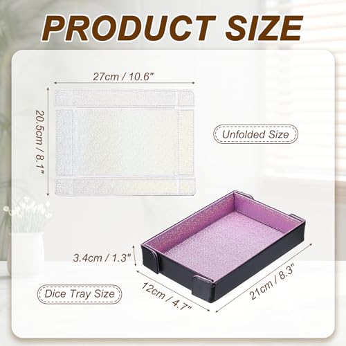 uxcell PU Leather Dice Tray, Rectangle Magnetic Folding Velvet Portable Folding Dice Rolling Tray for Table Games Keys Wallet Watch Coin, Glitter Light Purple - color: Light Purple