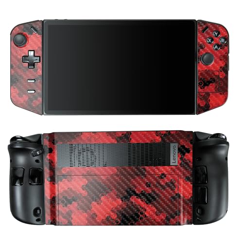 Carbon Fiber Gaming Skin Compatible with Lenovo Legion Go - Red Hexa Camo - Premium 3M Vinyl Protective Wrap Decal Cover - Easy to Apply | Crafted in The USA by MightySkins - color: Red Hexa Camo, style: Carbon Fiber Textured Finish