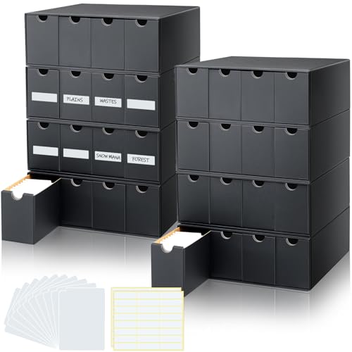 Cholemy Trading Card Storage Box Card Organizer 15000+ with 70 Cardboard Storage Divider, Label Sticker for Collection Compatible with Tcg, Sport Cards(8 Row, 4 in A Row,Black) - size: 8 Row, 4 in A Row