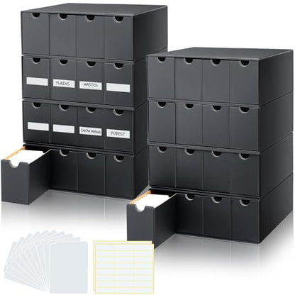 Cholemy Trading Card Storage Box Card Organizer 15000+ with 70 Cardboard Storage Divider, Label Sticker for Collection Compatible with Tcg, Sport Cards(8 Row, 4 in A Row,Black) - size: 8 Row, 4 in A Row