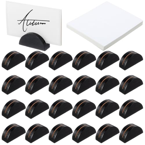 Colingmill 24 Pcs Wooden Table Number Stands with Tented Cards,Black, White | Wedding Table Name Holder Semicircular Design Place Card Holders for Retail Shop Wedding Party Events - color: Black, White