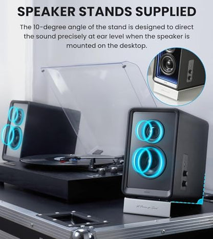 Edifier QR65 Desktop Active Monitor with 2.75" Long-Throw Aluminum Diaphragm mid-Low Drivers, Hi-Res Audio, Brilliant Light Effects, 70W Output Power Bluetooth Speakers with Stands - Black - color: Black