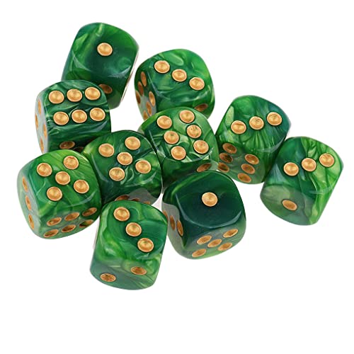 10PCS Polyhedral D6 Dice 16mm Acrylic Game Dice for RPG MTG DND Table Games (Green Yellow) - color: Green Yellow