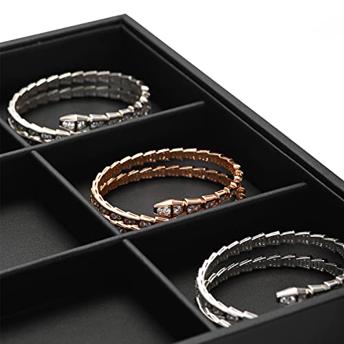 Oirlv Black Leather Necklace Tray 12-Grid | Black Leather Exterior, Soft Velvet Interior, 13.78"X9.45"X1.18" with 12 Removable Grid Inserts, Organized Necklace Storage - style: P01702