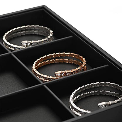 Oirlv Black Leather Necklace Tray 12-Grid | Black Leather Exterior, Soft Velvet Interior, 13.78"X9.45"X1.18" with 12 Removable Grid Inserts, Organized Necklace Storage - style: P01702