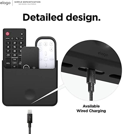 elago Universal Remote Holder Mount Compatible with Apple TV Remote and All Other Remote Controls - Adhesive Tape or Screw Mounting Options, Available Wired Charging [Large] [Black] - color: Black, size: Large
