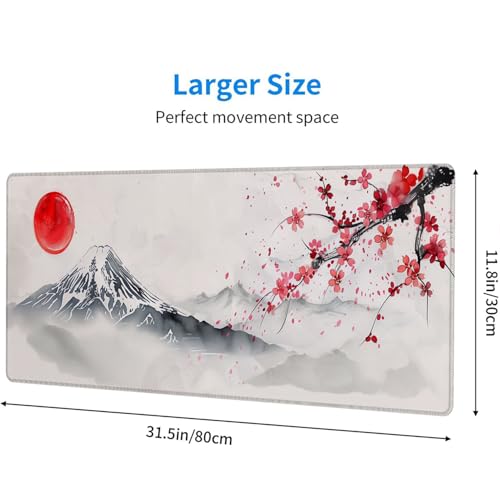 Japanese Cherry Blossom Desk Mat - Extended Gaming Mouse Pad with Stitched Edge Non-Slip Base - 31.5"x11.8" Office Computer Keyboard Laptop Home - color: Japanese Cherry Blossom_012, size: 11.8" x 31.5"