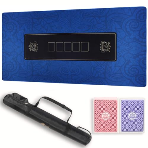 GUTSHOT Foldable Casino Quality Poker Mat | Water Resistant Poker Table Cloth, Soft Multi-Spandex | Waterproof, Noise-Free Gameplay | Includes Carrying Bag and 2 Gift Poker Card Packs - color: Blue 70 X 35 Inch
