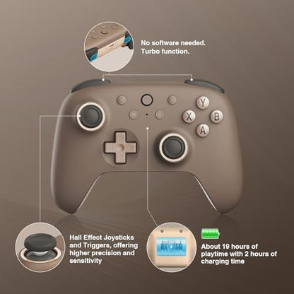 8Bitdo Ultimate 2C Wireless Controller for Windows PC & Android (Brownie) | 1000Hz Polling Rate, Hall Effect Joysticks & Hall Triggers, Remappable L4/R4 Bumpers - color: Brownie