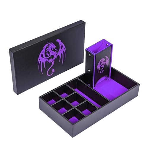 4-in-1 Dice Storage Box, Portable Dice Box for Role Playing Games | Magnetic, Pu Leather Material, Dice Storage, Rolling Tray and Tower, RPG Accessory, for Tabletop Games Board Games - color: Purple