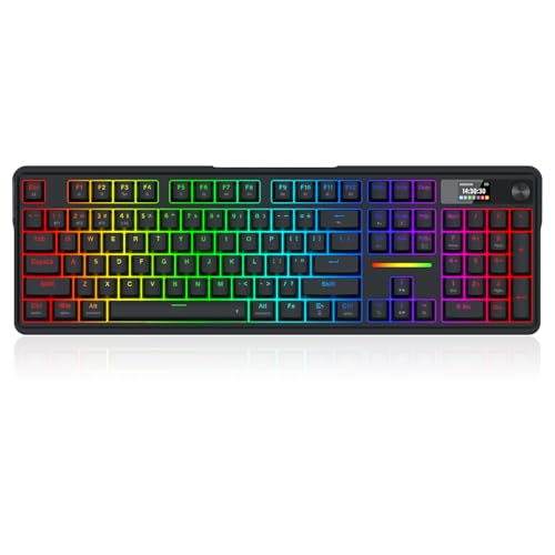 Redragon K762 Wireless Gasket Gaming Keyboard w/Hype Screen & Knob, 104 Keys Mechanical Keyboard, Easy-Control 1.14’’ TFT Info Display, 5-Layer Noise Dampening, Round PBT Keycaps, Custom Linear Switch - color: Essential Black, size: 104 Keys