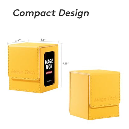 Mage Tech Commander Deck Box Lite - Card Display with Snap Card Holder & Removable Cover, Fits 100+ Single-Sleeved Cards, Ideal for MTG, PTCG, OPCG, SWU & More (Yellow) - color: Yellow