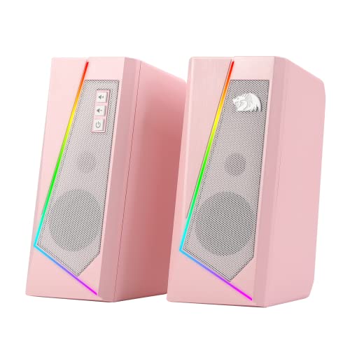 Redragon GS520 Wired 2.0 Channel Stereo Sound Desktop RGB Computer Speakers | Enhanced Auido Quality, Plug & Play USB Powered PC Gaming Speaker, 6 Colorful Backlight Modes, Easy-Access Volume Control - color: Pink
