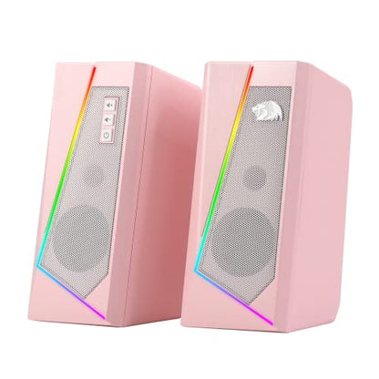 Redragon GS520 Wired 2.0 Channel Stereo Sound Desktop RGB Computer Speakers | Enhanced Auido Quality, Plug & Play USB Powered PC Gaming Speaker, 6 Colorful Backlight Modes, Easy-Access Volume Control - color: Pink