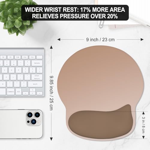ITNRSIIET Ergonomic Mouse Pad with Wider Memory Foam Wrist Rest +17% - Curved Cushion Reduces Pressure 20%, Pain Relief, Non-Slip, Smooth, Cute Colors, 9.85 x 9 in, Soft Brown Gradient - color: Soft Brown Gradient