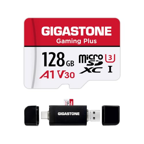 【for Switch 1 Only】 GIGASTONE 128GB Micro SD Card with USB C Card Reader, Gaming Plus, MicroSDXC Memory Card for Gaming Console, 4K Video Recording, UHS-I A1 U3 V30, up to 100MB/s, with Adapter - color: 128GB Gaming Plus 1-Pack + 5 in 1 Card Reader