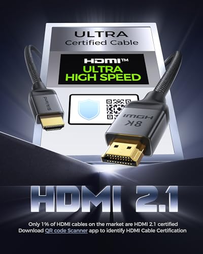 Silkland Certified HDMI 2.1 Cable Ultra High Speed 48Gbps Braided HDR 6.6FT | 4K@240Hz 144Hz 120Hz, 8K@60Hz, 1440P, HDR10+, eARC, HDCP 2.3, Dolby Atmos, DTS:X, Xbox, PS5, PS4, Roku TV, Monitor, PC TV - color: Grey, size: 6.6 Feet, style: 1-Pack