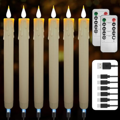 9.9-Inch Rechargeable Flameless Taper Candles, 60+ Hours Runtime, Remote & Timer, Flickering LED, Safe for Home & Events 6-Pack, Ivory, Plastic - color: Taper Candles - Ivory