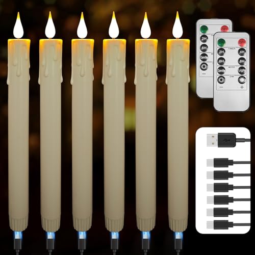 9.9-Inch Rechargeable Flameless Taper Candles, 60+ Hours Runtime, Remote & Timer, Flickering LED, Safe for Home & Events 6-Pack, Ivory, Plastic - color: Taper Candles - Ivory
