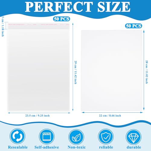 50 Sets Magazine Bags and Backing Boards Including Clear Resealable Magazine Protectors for Collectors and Boards Sleeves Protective Display Suit for Protection