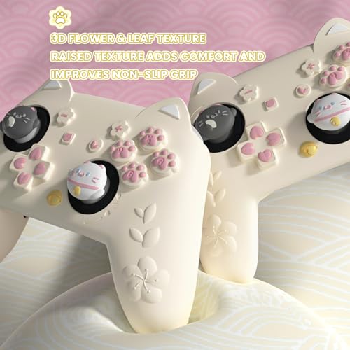 PlayVital for Nintendo Switch 2 Pro Controller Silicone Cover – Cherry Blossoms Kitten Cute Protective Skin Case for Switch 2 Pro Controller w/Back Button Cap & Thumb Grip & Sticker - Antique Yellow - color: Antique Yellow