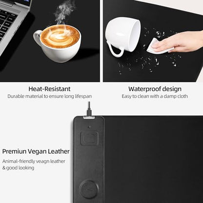 Mouse Pad with 15W Magnetic Wireless Charging, 35.4"x15.7" in | Large XXL Gaming Desk Mat, Ultra-Smooth Surface, Non-Slip Rubber Base, Waterproof Computer Keyboard Pad, Black - color: Black - 35.4"x15.7"