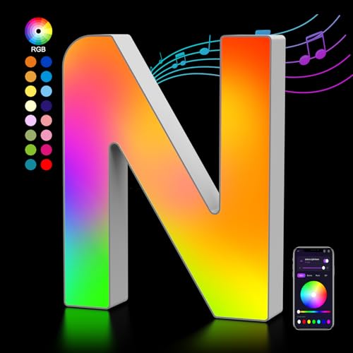 OJQ Light Up Letters LED Letter Marquee Letters Room Decor | Music Sync Color Change Christmas Birthday Gifts for Girl Home Decorations Birthday Gift for Women Gifts for Teens-N - style: Letter-N