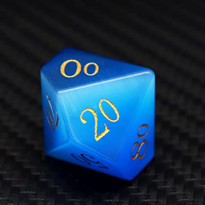 Haxtec Cat Eye Stone Dice Set Blue Gemstone Polyhedral Dice W/Wood Dice Case Compatible with Dungeons and Dragons D&D Gift Tabletop RPG Role Playing Games - color: Blue Gold
