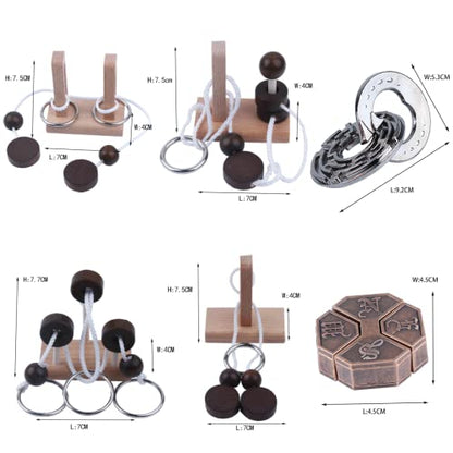 Wooden and Metal 3D Unlock Interlock Assorted Brain Teasers Puzzles，IQ Logic Training Family Game Party Favor Coffee Table Time Unlock Interlock Mind Puzzles Box（6Pcs） - size: 6A