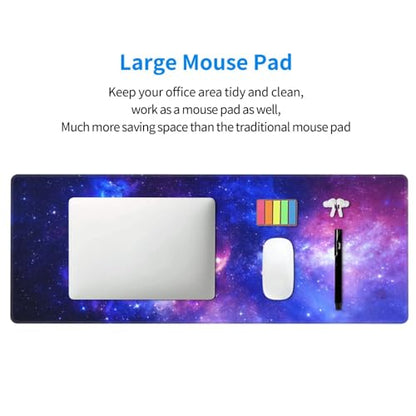 Large Gaming Mouse Pad Desk Mat, Purple Blue Galaxy Nebula Extended Keyboard Mouse Pad Mousepad with Non-Slip Base and Stitched Edge Mouse Mat Desk Pad Mouse Pads for Desk Home Office, 31.5 x 11.8 - color: Purple Blue Galaxy