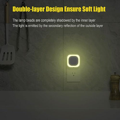 2 Pack Warm White Night Light, Gentle Eye-Care with Dimmable Soft Glow & Indirect Reflection, Auto Dusk to Dawn Sensor, Plug in Nightlight for Nursery, Kids Room, Bedroom, Hallway | Auto Dusk to Dawn Sensor, Eye-Care Reflected Glow, LED Nightlight Plug in