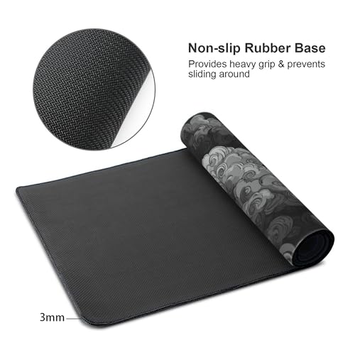 Japanese Cloud Desk Mat, Extended Gaming Mouse Pad, XL Size 35.4 x 15.7 inches, Black and Gray, Non-Slip Base - color: Auspicious Cloud