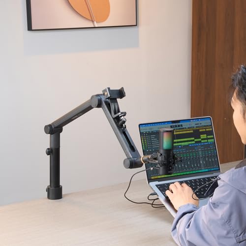VEVOR Microphone Boom Arm, Adjustable Mic Stand with Cable Management, Desk Mount Clamp, Detachable Extension Rod, 3/8" to 5/8" Adapter, for Recording Studio Streaming Gaming Blue Yeti SM7B Audio - style: Mic Boom Arm + Extension Rod
