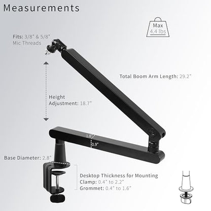 VIVO Low Profile Broadcast/Podcast Microphone Boom Arm Stand with 3/8 and 5/8 inch Screw Adapter, Heavy Duty Desk Mount, Professional Mic Stand with 360 Rotation, Black, STAND-MIC03L