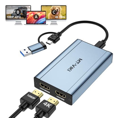 MT-VIKI HDMI Splitter Extended Display for Dual Monitors/Multi-Monitor, 4K@30Hz & 1080P@60Hz, USB 3.0 & USB C Adapter to HDMI for Windows & Mac, Required Driver Installation