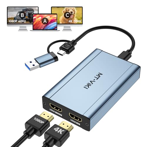 MT-VIKI HDMI Splitter Extended Display for Dual Monitors/Multi-Monitor, 4K@30Hz & 1080P@60Hz, USB 3.0 & USB C Adapter to HDMI for Windows & Mac, Required Driver Installation