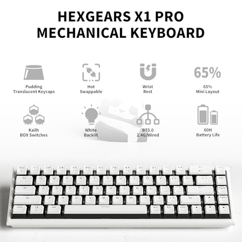 Hexgears X1 Pro Wireless Mechanica Keyboard, Tri-Mode Bluetooth/2.4G/USB-C, Hot-Swappable Linear Switch Gaming Keyboard, Mini Compact White Backlit Keyboards with Wrist Rest - White - color: Panda-X1 Pro, size: Linear