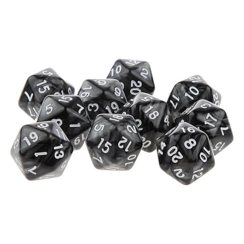10PCS Polyhedral Dice - D20, 20mm Acrylic, 20 Sided Dice for RPG, MTG, DND, Table Games (Black) - color: Black