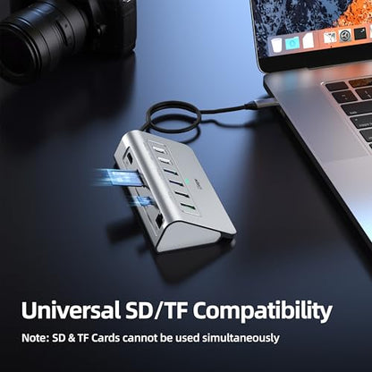 intpw 10-in-1 USB C Hub, P9R Powered USB Hub with 4K HDMI, 3 USB 3.0 5Gbps, PD 100W, 1Gbps Ethernet, SD/TF, Aluminum USB Hub for Laptop, MacBook Pro/Air, iPad Pro, iPhone 17, Dell, HP - color: Silver White, size: 1.64ft