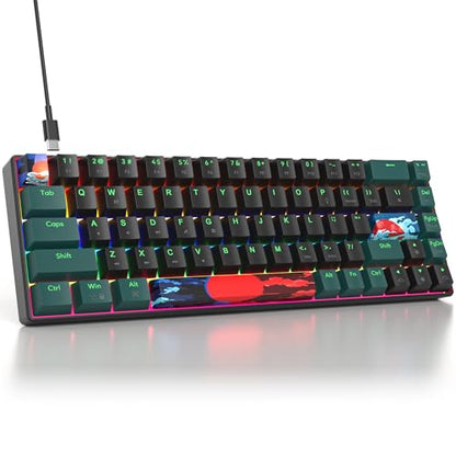surmen 65% Mechanical Gaming Keyboard with Linear Red Switch, Wired Mini Compact Keyboard 60 Percent Backlit for Laptop Desktop PC Gamers（68 Sound Wave B-Rainbow） - color: 68 Sound Wave B-Rainbow