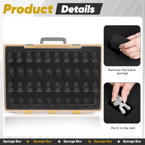 Miniature Storage Carrying Figure Case - 120 Slot Figurine Minature Carrying Case with 3 Foam Layer for Miniatures Compatible with 40k, DND & More (Yellow) - color: Yellow