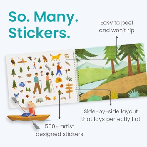 Camping 500+ Kids Sticker Book by Cupkin Fun Toddler Travel Activity Coloring and Sticker Book, Road Trip Essentials, 12 Coloring Pages + 12 Side by Side Scenes for Ages 2–8 Years - color: Camping