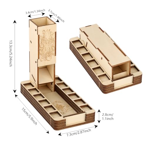 D20 Magic Hand Dice Tower with Tray, Wooden Foldable D&D Dice Rolling Tray, Portable Tabletop Game Accessories for RPG Gamer, Fantasy Board Game Storage Box, DND Gifts (Dices Not Included)