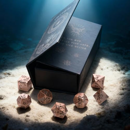 Metal RPG Dice Set,7-Piece Octopus Design,Aged Brass Color,Solid Zinc Alloy Dice for Fantasy Tabletop Role-Playing Games & Gift Box (Brass) - color: Brass