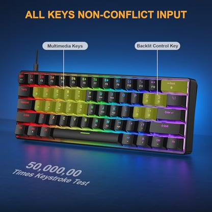 BlueFinger 60% Mechanical Gaming Keyboard and Mouse Combo - RGB Rainbow Backlit 61 Keys Red Switch Keyboard & 4 DPI LED Gaming Mouse, USB Wired Set for PC Laptop Xbox PS4 PS5, Black - color: Black