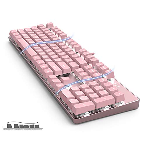 Merdia Full Size Wired Mechanical Gaming Pink Keyboard | Blue Switch 104 Keys US Layout Full Size Pink PC Gaming Keyboards | Hot Swappable LED Backlit Light Up Wired Mechanical Computer Keyboards - color: Blue Switch Pink