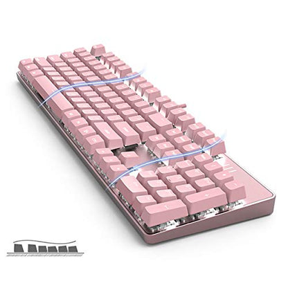 Merdia Full Size Wired Mechanical Gaming Pink Keyboard | Blue Switch 104 Keys US Layout Full Size Pink PC Gaming Keyboards | Hot Swappable LED Backlit Light Up Wired Mechanical Computer Keyboards - color: Blue Switch Pink