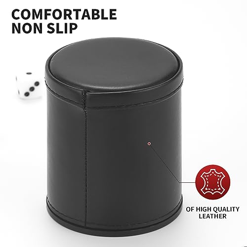 5 Pack PU Leather Dice Cup Set with 6 Dot Dices Felt Lined Quiet Shaker for Yahtzee Bar Party Family Dice Games,Red/Black - color: Red