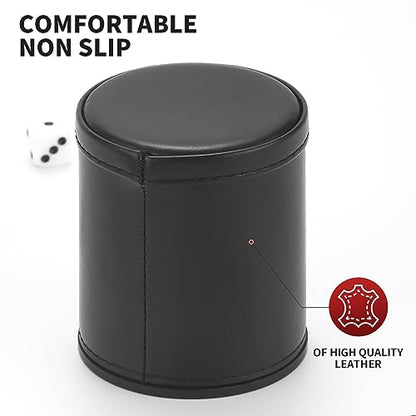 5 Pack PU Leather Dice Cup Set with 6 Dot Dices Felt Lined Quiet Shaker for Yahtzee Bar Party Family Dice Games,Red/Black - color: Red